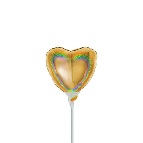 Goud glitter hartje mini folieballon, 10 cm