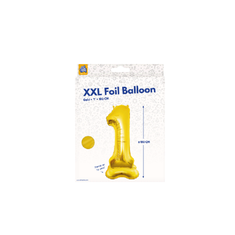 folieballon met staand cijfer 1, goud, 150 cm