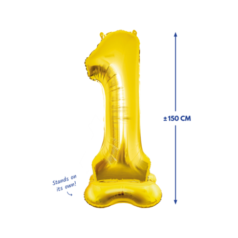 folieballon met staand cijfer 1, goud, 150 cm
