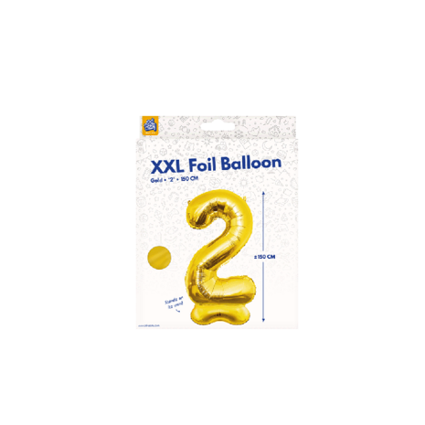 folieballon staand, cijfer 2, goud