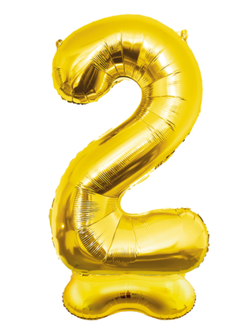 folieballon staand, cijfer 2, goud
