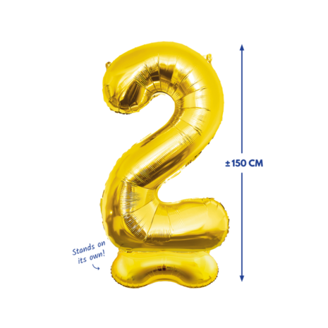 folieballon staand, cijfer 2, goud