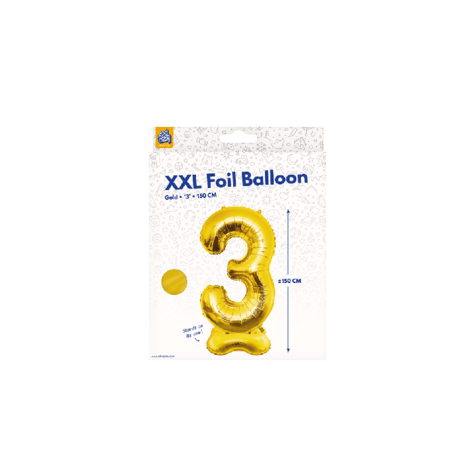Foliecijfer 3 staand xl, 150 cm, goud