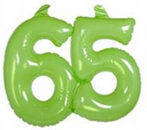 65 jaar, Opblaascijfer Transparant Lime Groen