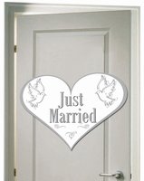 deurbord Just Married hartvorm