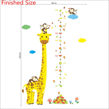 Groeimeter sticker giraffe en aapjes