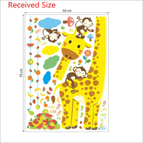 Groeimeter sticker giraffe en aapjes