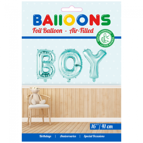 Folieballon BOY, babyblauw