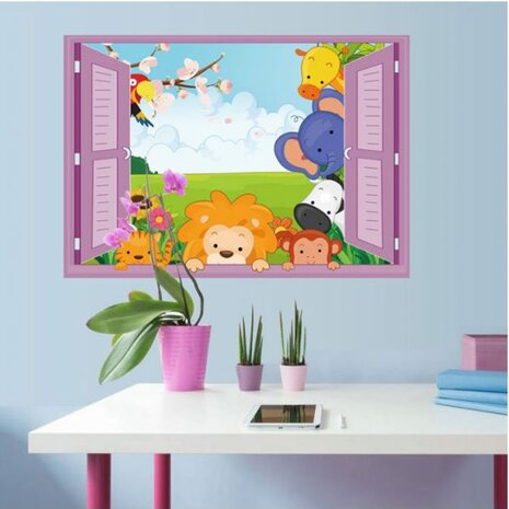 Muursticker Raam met dieren