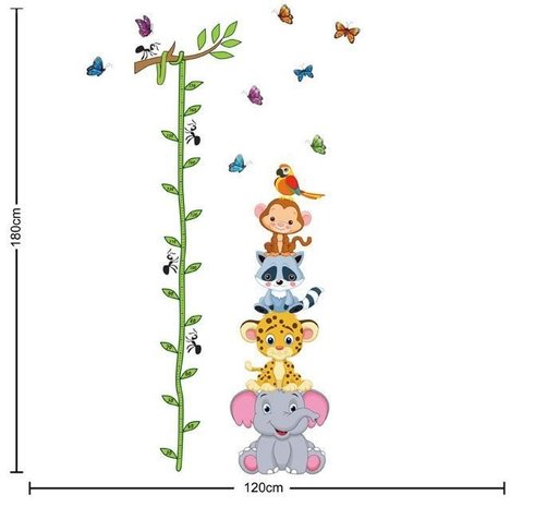 Groeimeter sticker tak met toren dieren
