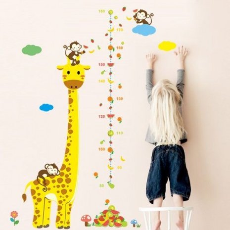 Groeimeter sticker giraffe en aapjes