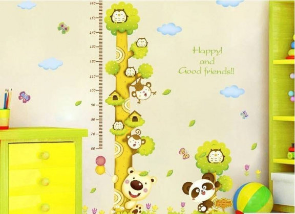 Groeimeter sticker boom met panda en uiltjes