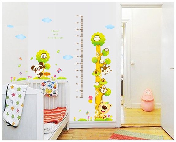 Groeimeter sticker boom met panda en uiltjes