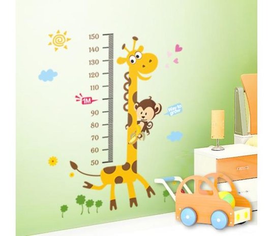 Muursticker giraffe met aap