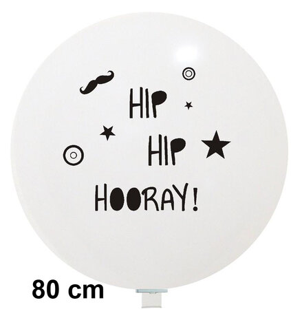 XL ballon Hip Hip Hooray wit met zwart