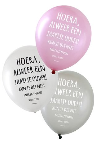 Hoera alweer jaartje ouder Ballonnen, 6 stuks