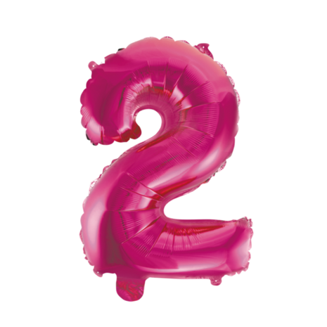 Folieballon cijfer 2 roze / pink / fuchsia 41 cm