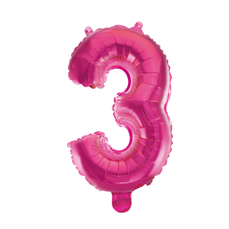 Folieballon cijfer 3 roze / pink / fuchsia 41 cm