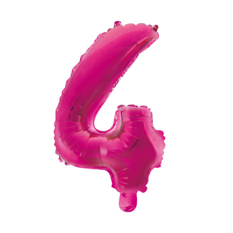 Folieballon cijfer 4 roze / pink / fuchsia 41 cm