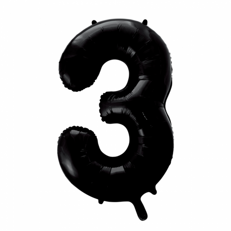 folieballon cijfer 3, zwart, 86 cm / 34 inch