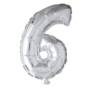 Folieballon cijfer 6, 41 cm zilver