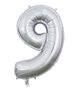 folieballon cijfer 9, Zilver, 66 cm / 26 inch