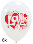 Love ballonnen, wit-rood, 6x, 30 cm