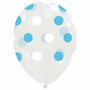 transparante polka dot ballonnen met witte en lichtblauwe stippen