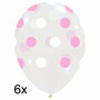 transparante polka dot ballonnen met witte en roze stippen, 6 st
