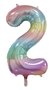 Folieballon cijfer 2, pastel rainbow, 86 cm, 34 inch