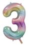 Folieballon cijfer 3, pastel rainbow, 86 cm, 34 inch