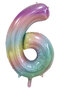 Folieballon cijfer 6, pastel rainbow, 86 cm, 34 inch