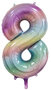 folieballon cijfer 8, pastel rainbow, 86 cm, 34 inch
