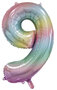 Folieballon cijfer 9, pastel rainbow, 86 cm, 34 inch