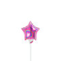 Glitter fuchsia ster mini folieballon, 10 cm
