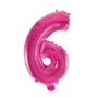 Folieballon cijfer 6 roze / pink / fuchsia 41 cm