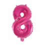 Folieballon cijfer 8 roze / pink / fuchsia 41 cm