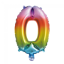 folieballon cijfer 0, regenboog, 16 inch, 41 cm