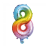 folieballon cijfer 8, regenboog kleuren, 41 cm, 16 inch