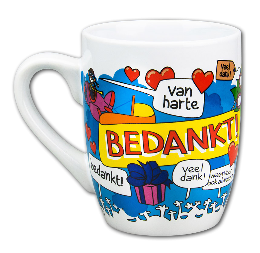 Bank Beschikbaar dichtheid Mok met tekst Bedankt, leuk als cadeau, 350 ml