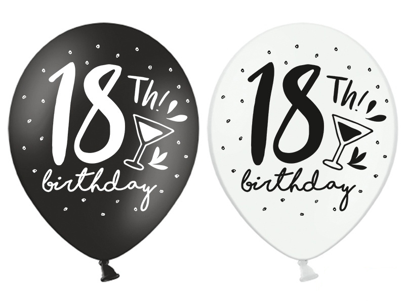 Ballonnen 18th birthday, zwart-wit, 30 6 stuks