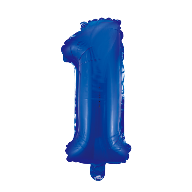 Dwars zitten bodem In de naam Cijfer folieballon 1 blauw, 41 cm