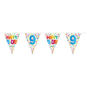 9 jaar Happy Bday Dots Vlaggenlijn, 10 meter 9 jaar Happy Bday Dots Vlaggenlijn, 10 meter