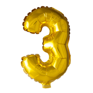 Folie Ballon Cijfer 3 Goud, 41 cm Folie Ballon Cijfer 3 Goud, 41 cm