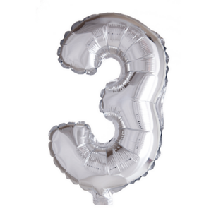 Folie Ballon Cijfer 3 Zilver, 41 cm Folie Ballon Cijfer 3 Zilver, 41 cm