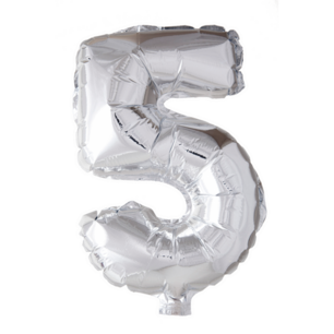 Folie Ballon Cijfer 5 Zilver, 41 cm Folie Ballon Cijfer 5 Zilver, 41 cm