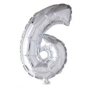 Folie Ballon Cijfer 6 Zilver, 41 cm Folie Ballon Cijfer 6 Zilver, 41 cm