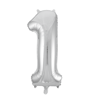 Folie Ballon Cijfer 1 Zilver, 86 cm Folie Ballon Cijfer 1 Zilver, 86 cm