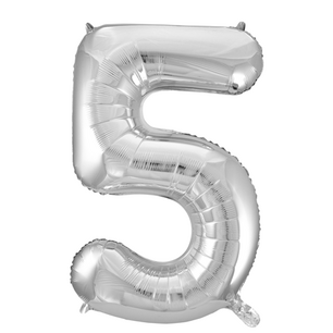 Folie Ballon Cijfer 5 Zilver, 86 cm Folie Ballon Cijfer 5 Zilver, 86 cm