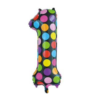 Folie Ballon Cijfer 1 Dots, 86 cm Folie Ballon Cijfer 1 Dots, 86 cm